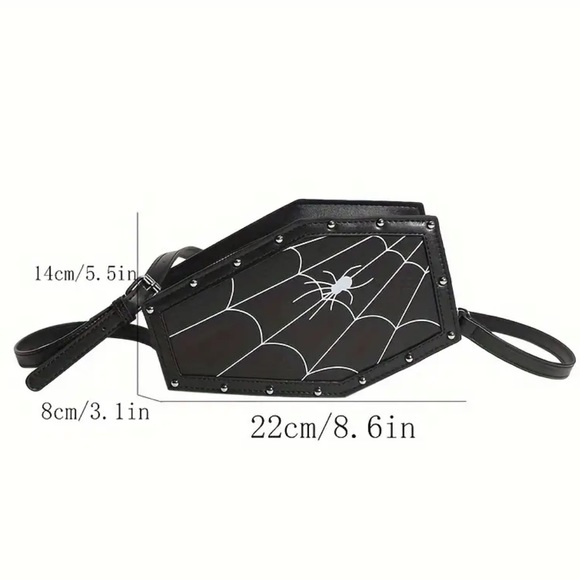 NWT Studded Adjustable Spider Web Print Crossbody Coffin Bag - Picture 5 of 5